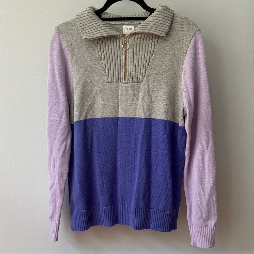 J. Crew Gray and Purple Colorblock Sweater Top